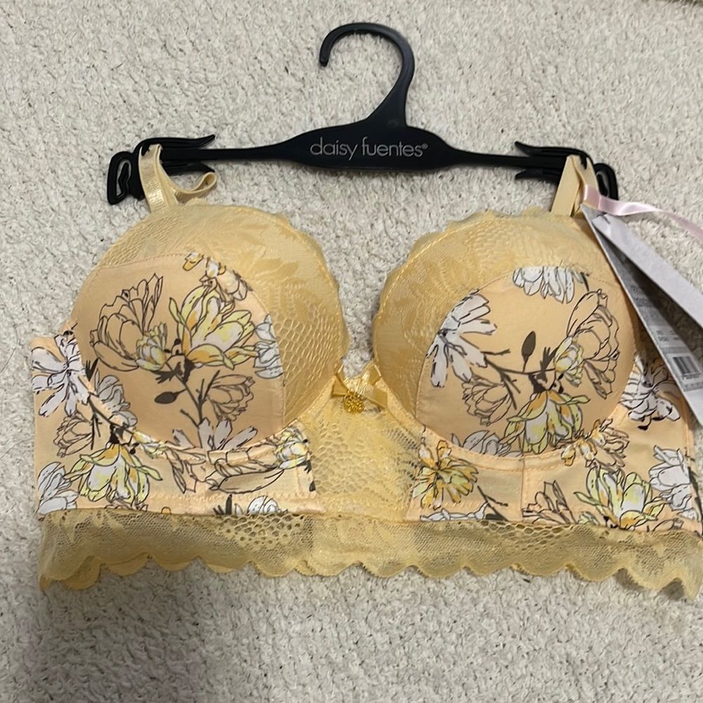 Daisy Fuentes Yellow Floral Lace Longline Bra
